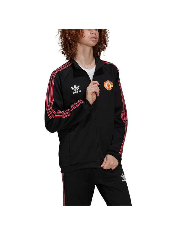 Куртка Men's adidas originals SS22 Manchester United Sports Stripe Logo Stand Collar Jacket Black — изображение 3 из 4