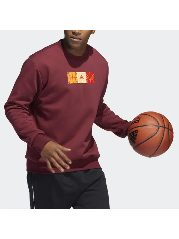 Толстовка Men's adidas Mic Gfx Crew Limited Basketball Sports Printing Fleece Lined Round Neck — изображение 3 из 3, красный