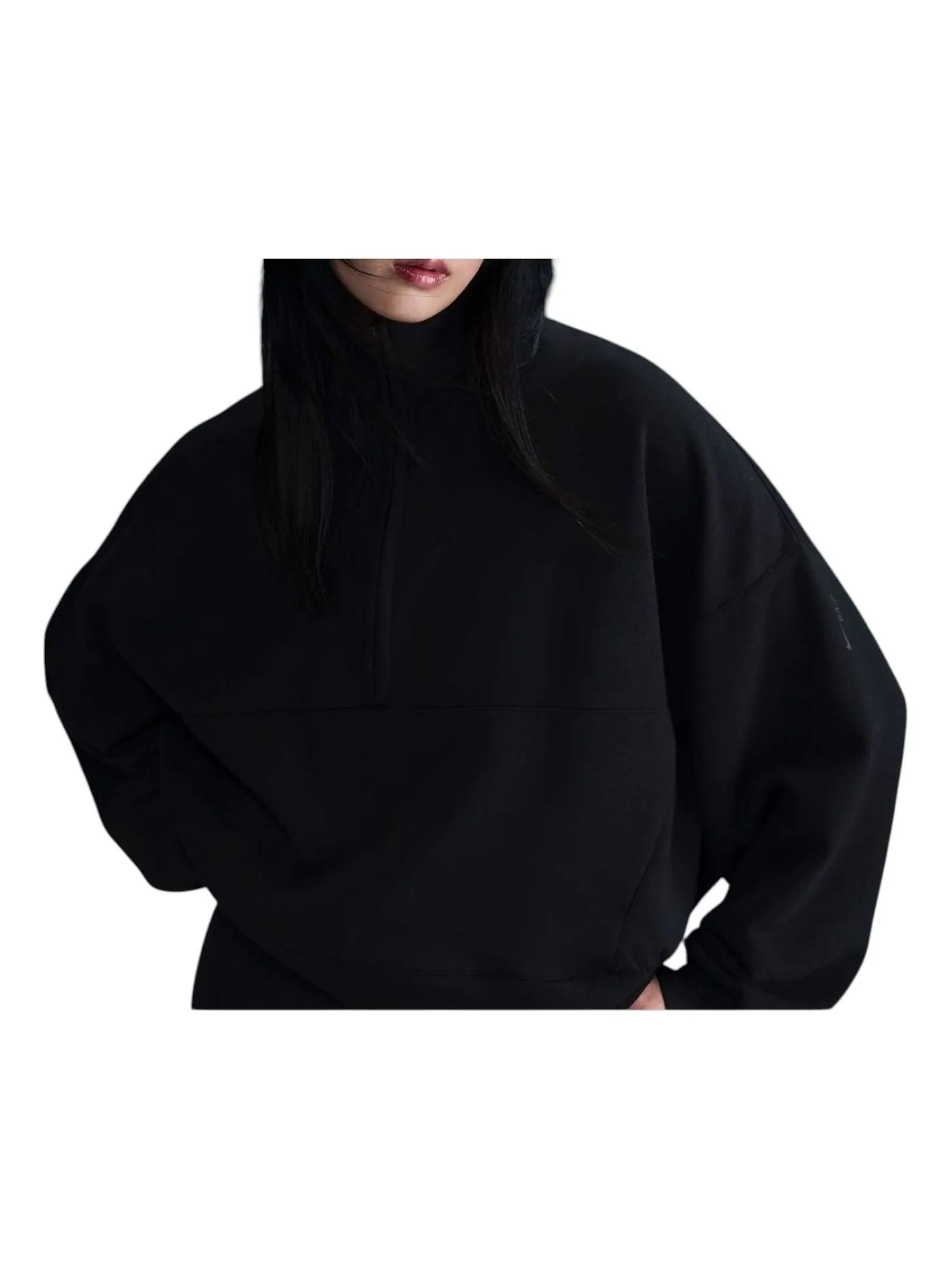 Футболка (WMNS) Nike 24.7 ImpossiblySoft Dri-FIT 1/2-Zip T-shirt Oversized Fit 'Black' — изображение 1 из 3, черный