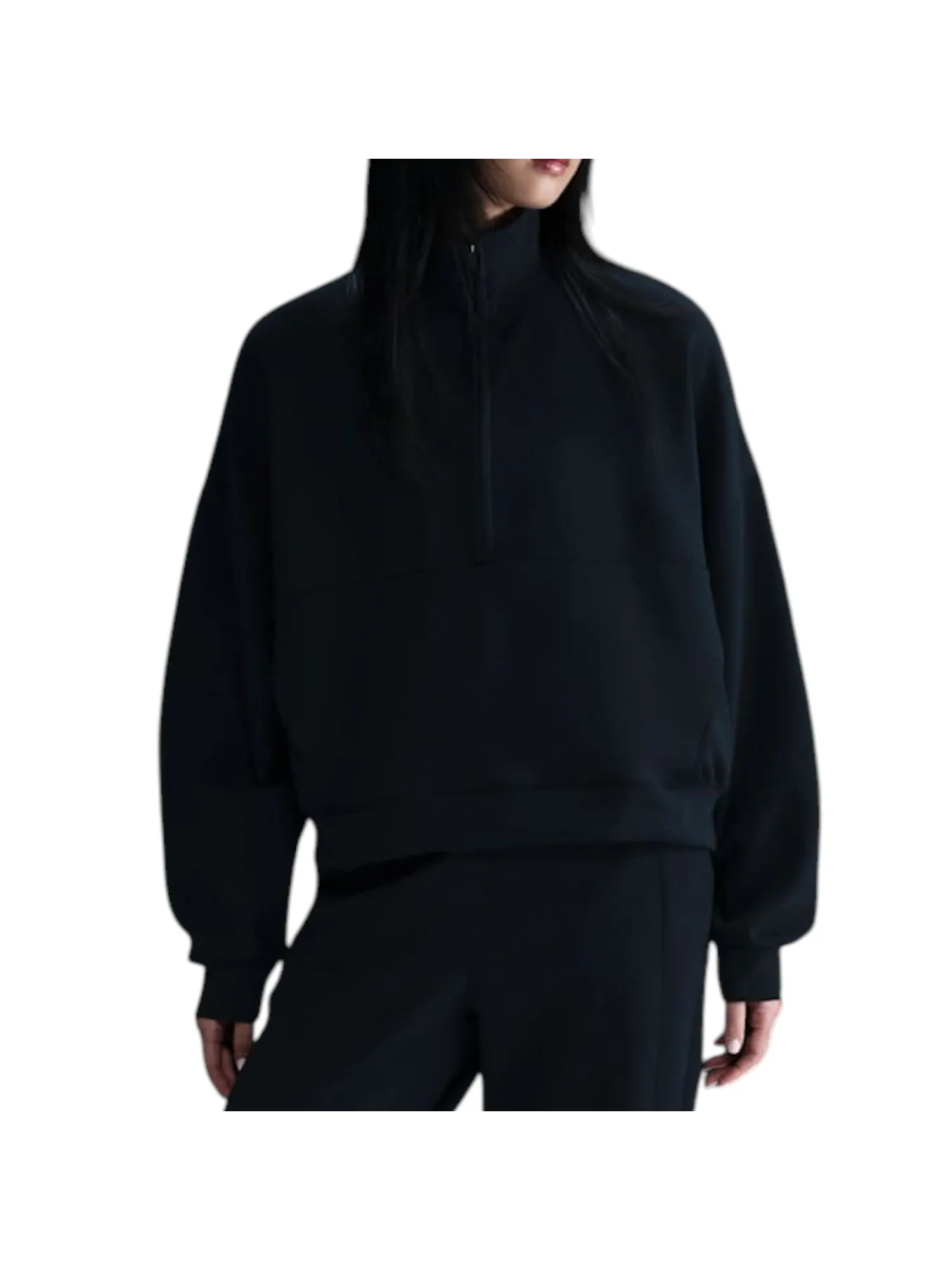 Футболка (WMNS) Nike 24.7 ImpossiblySoft Dri-FIT 1/2-Zip T-shirt Oversized Fit 'Black' — изображение 2 из 3, черный