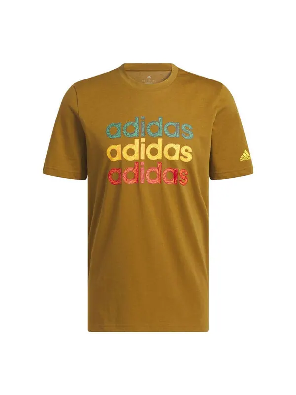 Футболка многолинейные спортивные Футболка с графическим принтом Adidas — изображение 1 из 4, коричневый