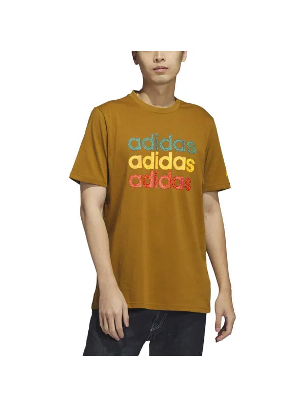 Футболка многолинейные спортивные Футболка с графическим принтом Adidas — изображение 2 из 4, коричневый