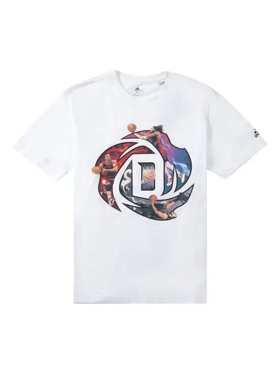 Футболка Men's adidas Rose Logo Cartoon Ross Pattern Printing Casual Round Neck Short Sleeve White — изображение 1 из 4