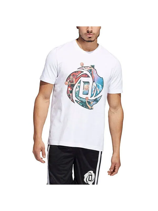 Футболка Men's adidas Rose Logo Cartoon Ross Pattern Printing Casual Round Neck Short Sleeve White — изображение 4 из 4