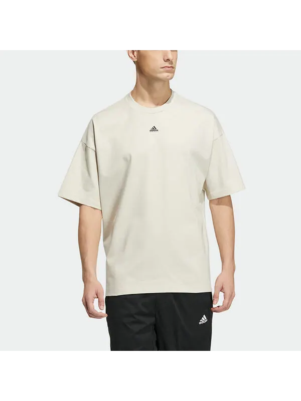 Футболка Men's adidas Solid Color Logo Loose Sports Short Sleeve Creamy White T-Shirt — изображение 3 из 4, мульти