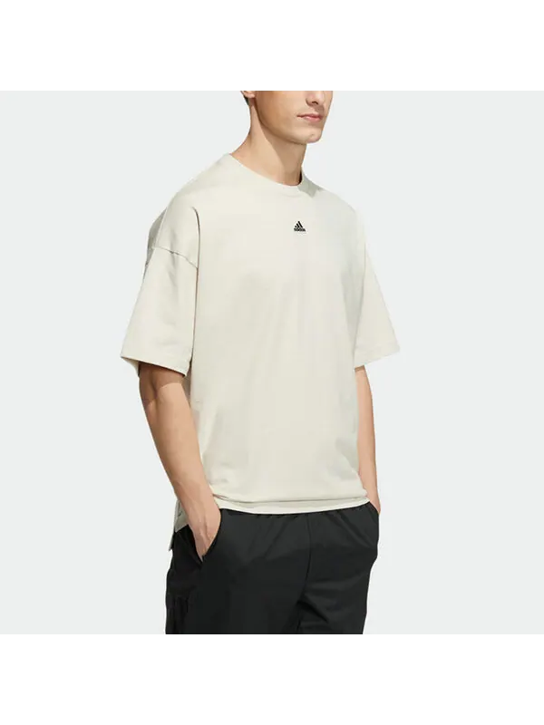 Футболка Men's adidas Solid Color Logo Loose Sports Short Sleeve Creamy White T-Shirt — изображение 4 из 4, мульти