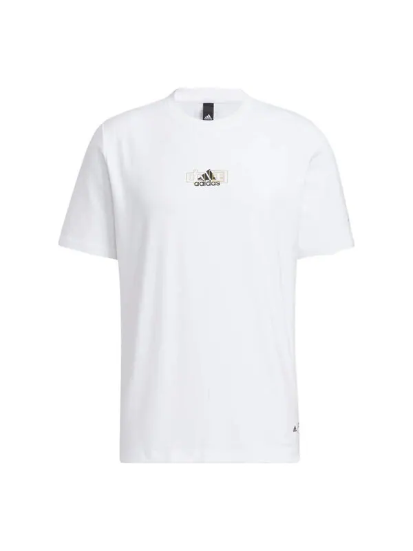 Футболка adidas Solid Color Logo Breathable Round Neck Short Sleeve White — изображение 1 из 4, мульти
