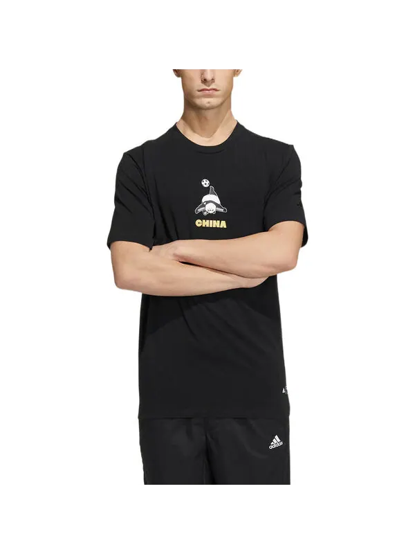 Футболка Men's adidas Cartoon Panda Printing Round Neck Casual Short Sleeve Black T-Shirt — изображение 2 из 4, мульти