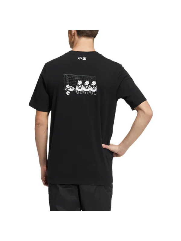 Футболка Men's adidas Cartoon Panda Printing Round Neck Casual Short Sleeve Black T-Shirt — изображение 3 из 4, мульти