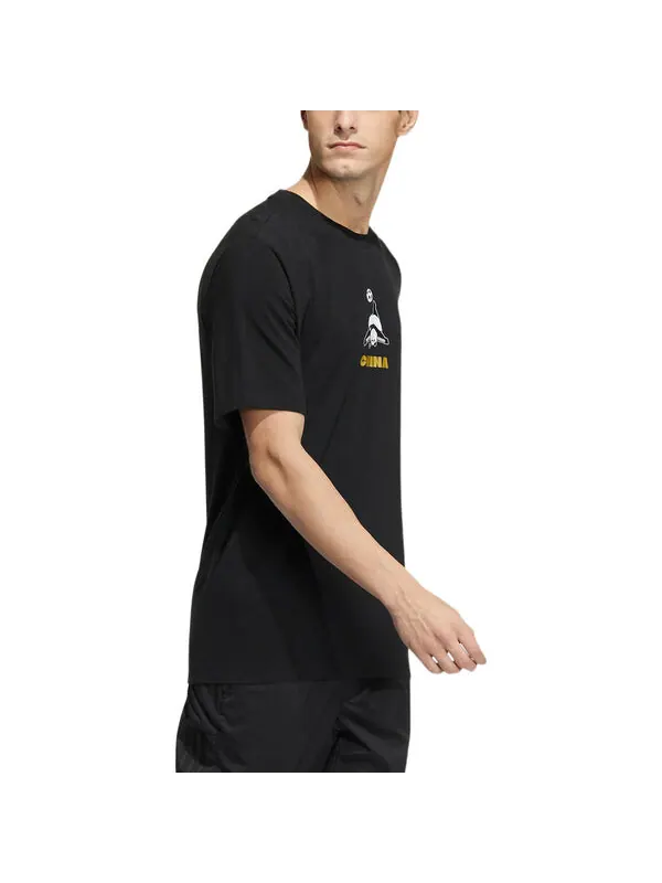 Футболка Men's adidas Cartoon Panda Printing Round Neck Casual Short Sleeve Black T-Shirt — изображение 4 из 4, мульти