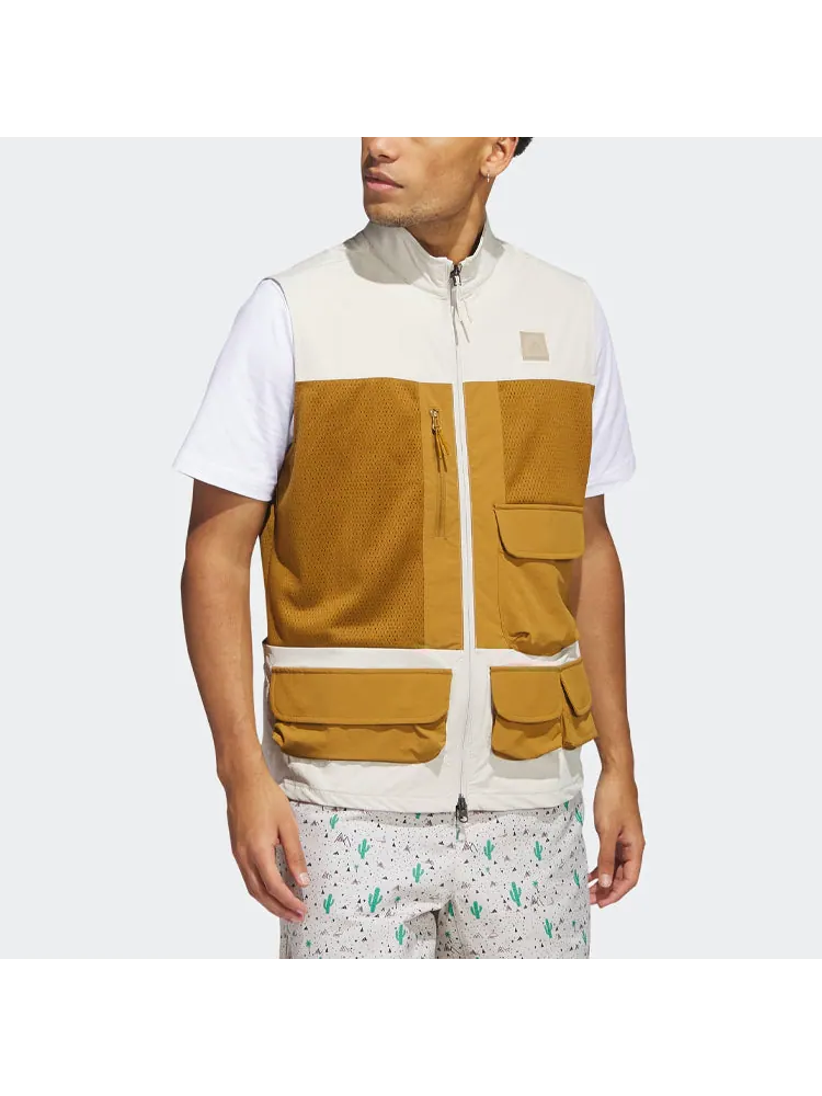 Жилет adidas Adicross Full-Zip Golf Vest 'Beige Brown' — изображение 2 из 6, бежевый
