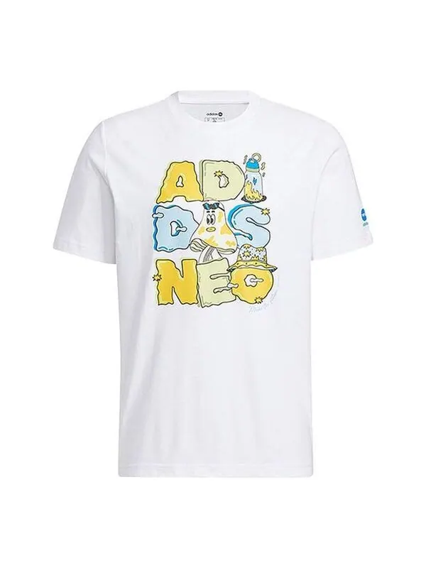 Футболка Men's adidas neo Alphabet Cartoon Printing Round Neck Casual Short Sleeve White T-Shirt — изображение 1 из 4, мульти
