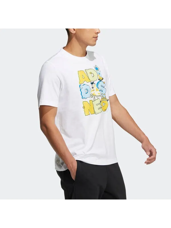 Футболка Men's adidas neo Alphabet Cartoon Printing Round Neck Casual Short Sleeve White T-Shirt — изображение 2 из 4, мульти