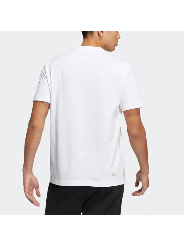 Футболка Men's adidas neo Alphabet Cartoon Printing Round Neck Casual Short Sleeve White T-Shirt — изображение 3 из 4, мульти