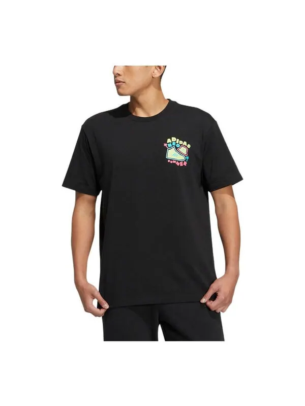 Футболка adidas neo Cartoon Alphabet Printing Round Neck Casual Short Sleeve Couple Style Black — изображение 1 из 3, мульти