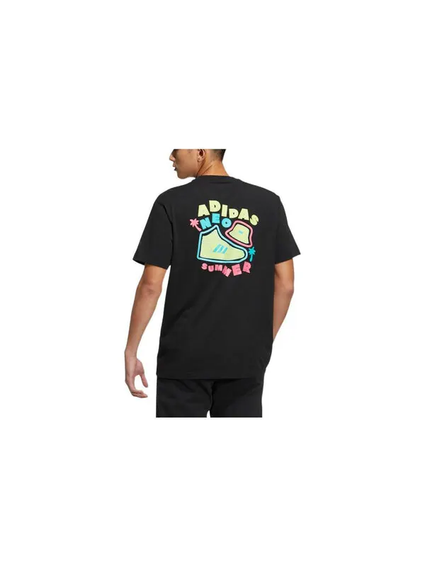 Футболка adidas neo Cartoon Alphabet Printing Round Neck Casual Short Sleeve Couple Style Black — изображение 2 из 3, мульти