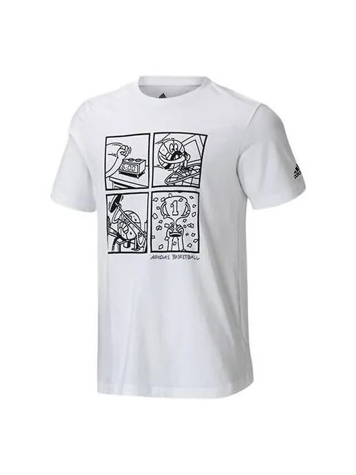 Футболка adidas Cartoon Pattern Basketball Sports Short Sleeve White — изображение 1 из 4, мульти