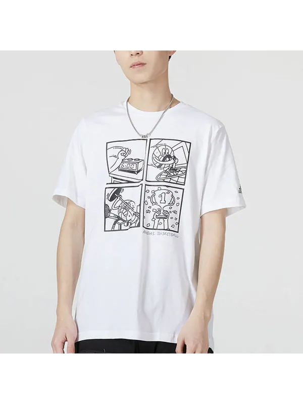 Футболка adidas Cartoon Pattern Basketball Sports Short Sleeve White — изображение 3 из 4, мульти