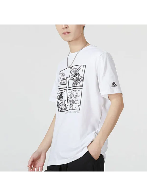 Футболка adidas Cartoon Pattern Basketball Sports Short Sleeve White — изображение 4 из 4, мульти