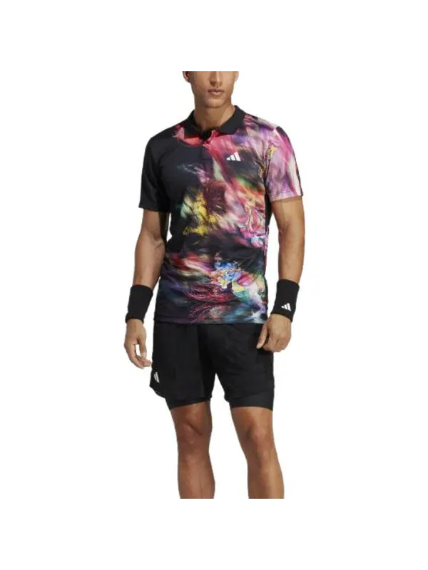 Футболка adidas Melbourne Tennis HEAT.RDY FreeLift Polo Shirt 'Black Multicolor' — изображение 2 из 4, мульти/черный