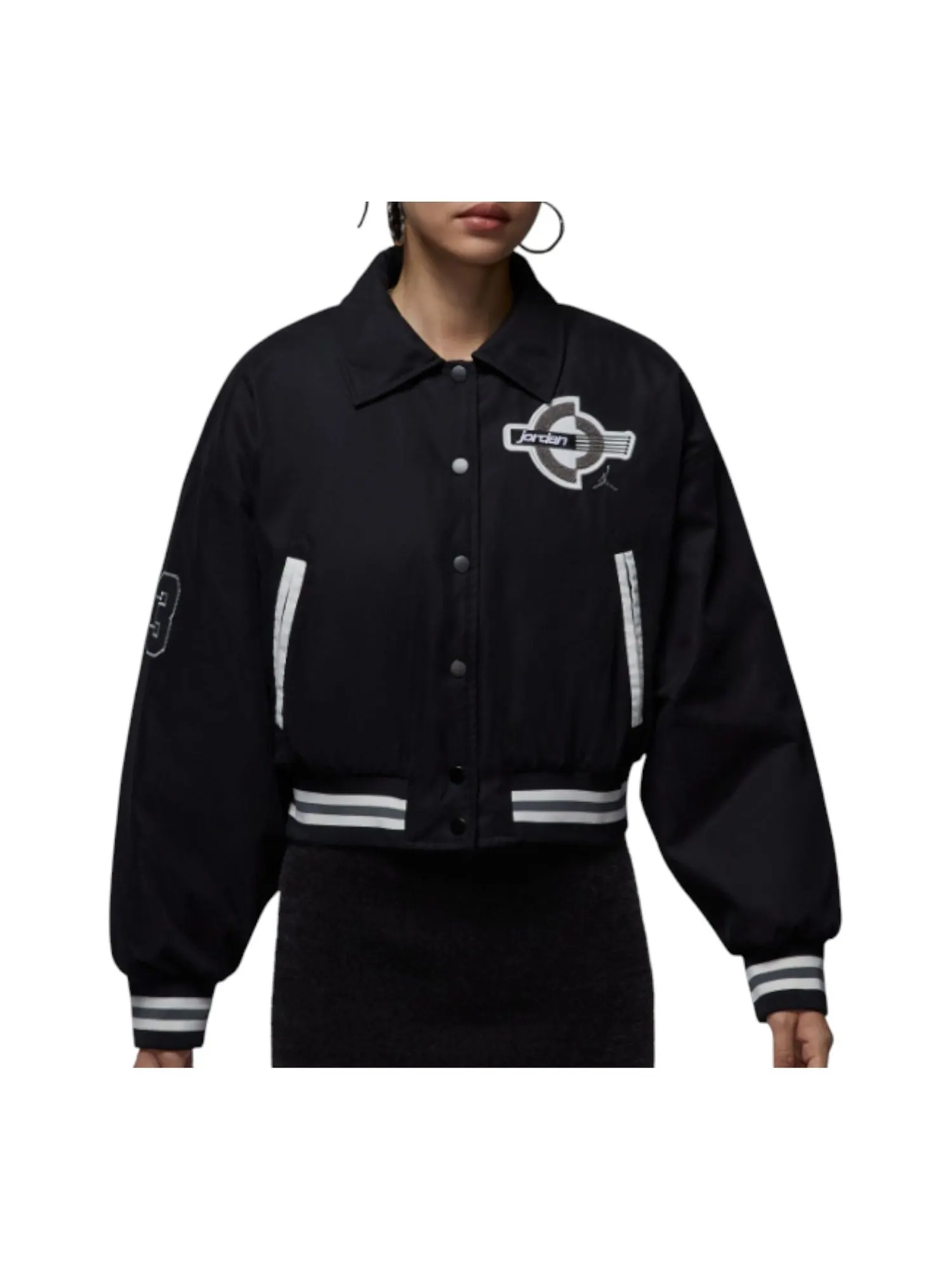 Куртка (WMNS) Air Jordan Brooklyn Therma-Fit Varsity Jacket 'Black' — изображение 1 из 5, черный