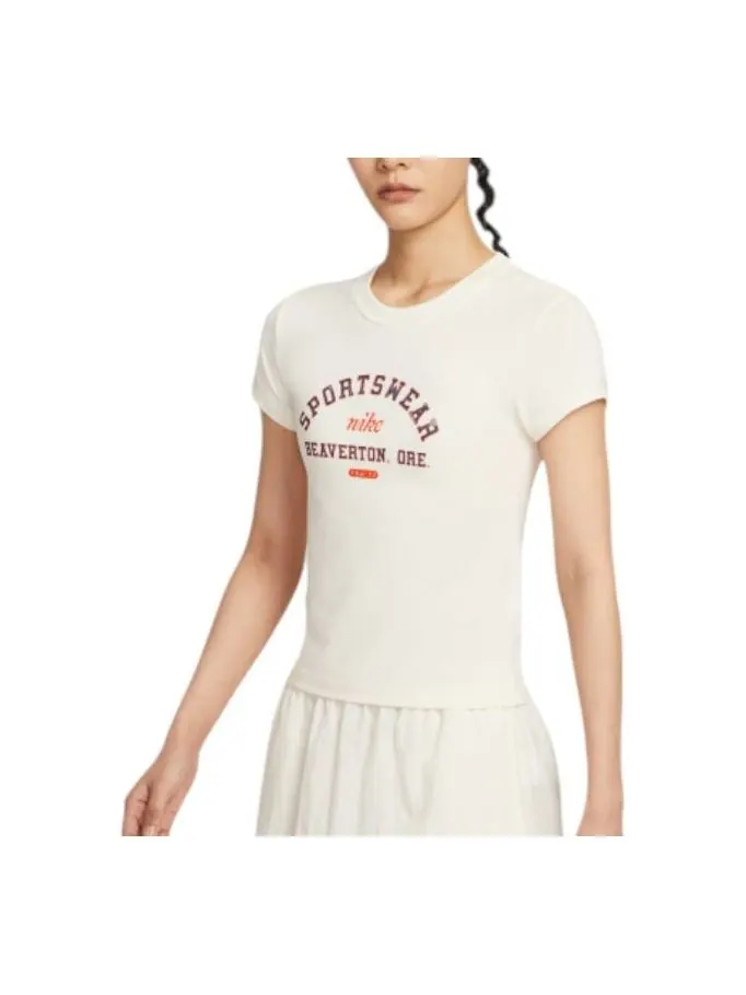 Футболка (WMNS) Nike Sportswear Phoenix Slim Short Sleeve T-Shirt 'Pale Ivory' — изображение 1 из 4, белый