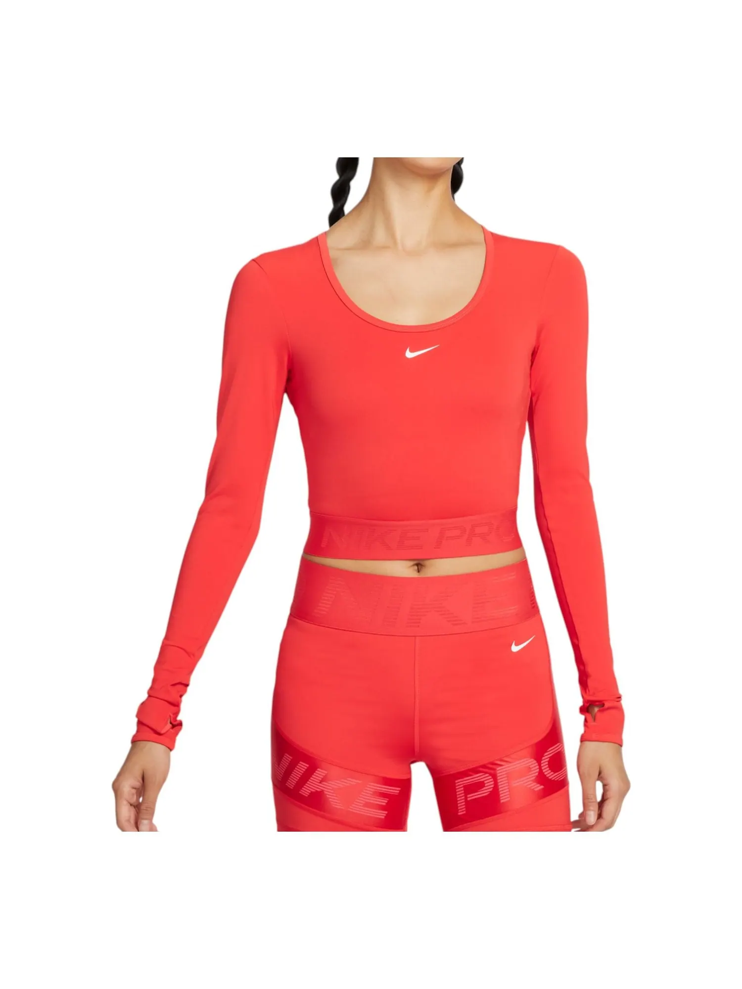 Топ (WMNS) Nike Pro Dri-Fit Cropped Long-Sleeve Top 'Light Crimson' — изображение 1 из 5, красный