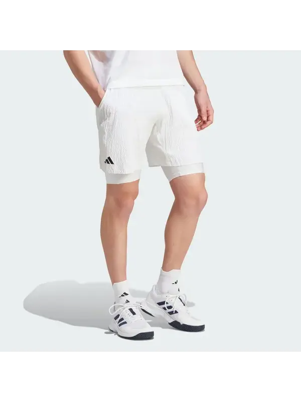Шорты adidas AEROREADY Pro Two-in-One Seersucker Tennis Shorts 'White' — изображение 3 из 4, белый