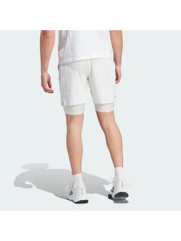 Шорты adidas AEROREADY Pro Two-in-One Seersucker Tennis Shorts 'White' — изображение 4 из 4, белый