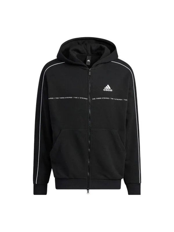 Толстовка Adidas Word SWT Full-Zip Hoodie 'Black' — изображение 1 из 4, черный/белый
