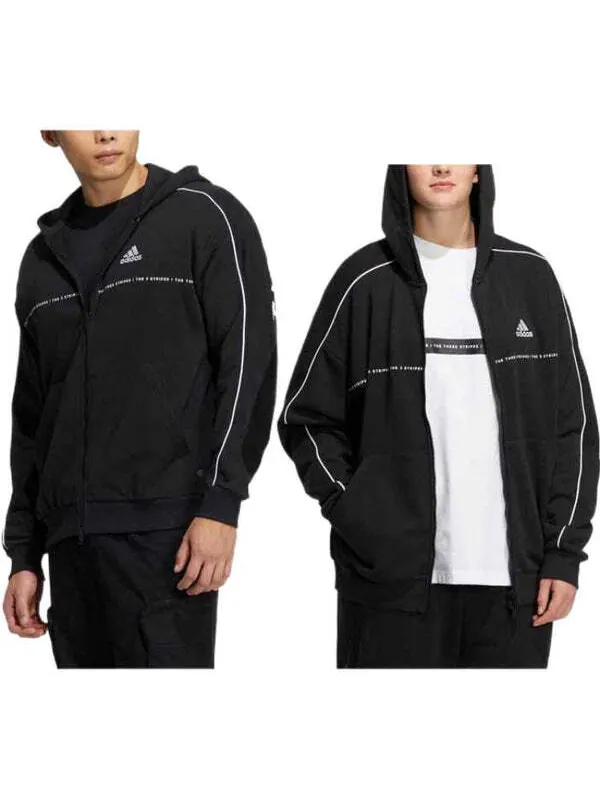 Толстовка Adidas Word SWT Full-Zip Hoodie 'Black' — изображение 2 из 4, черный/белый