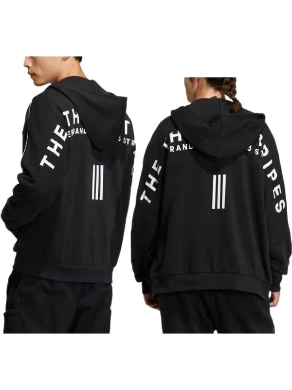 Толстовка Adidas Word SWT Full-Zip Hoodie 'Black' — изображение 3 из 4, черный/белый