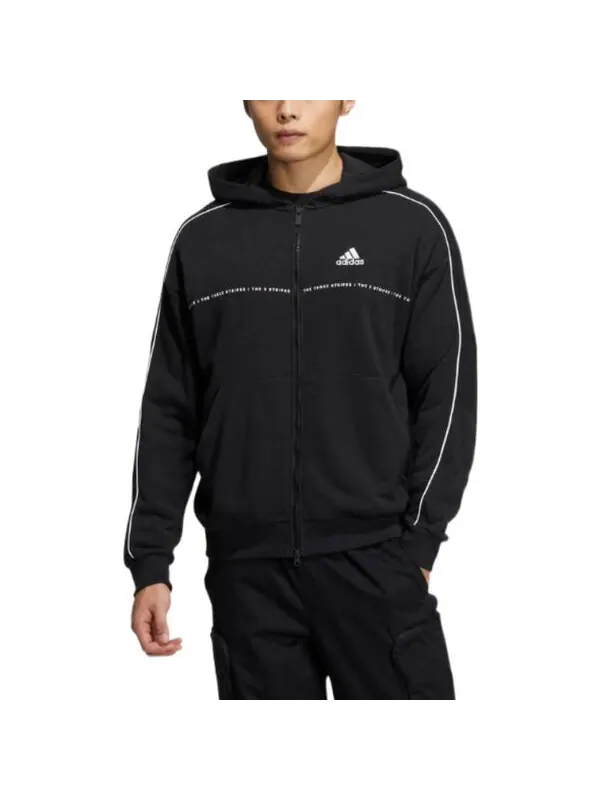 Толстовка Adidas Word SWT Full-Zip Hoodie 'Black' — изображение 4 из 4, черный/белый