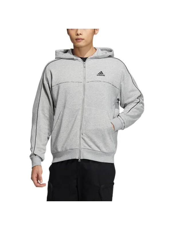 Толстовка Adidas 3-stripes hoodie 'Grey' — изображение 2 из 4, серый