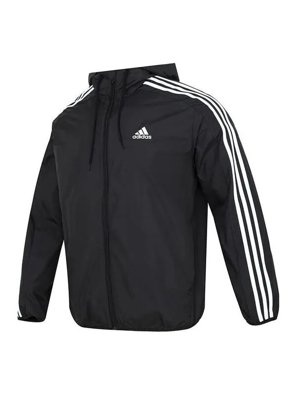 Куртка Essentials тканая ветровка с тремя полосками Adidas — изображение 1 из 3, черный/белый