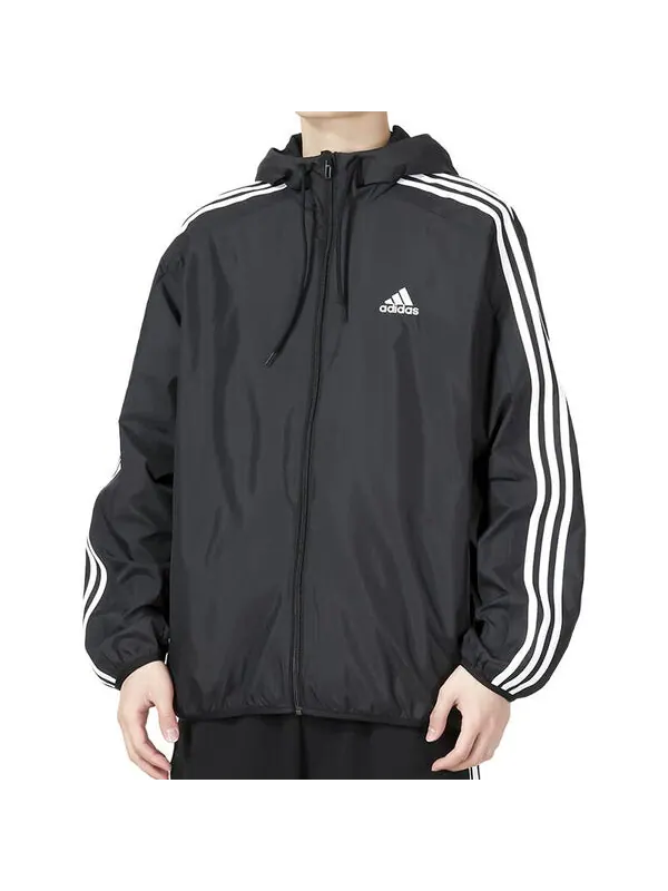Куртка Essentials тканая ветровка с тремя полосками Adidas — изображение 2 из 3, черный/белый
