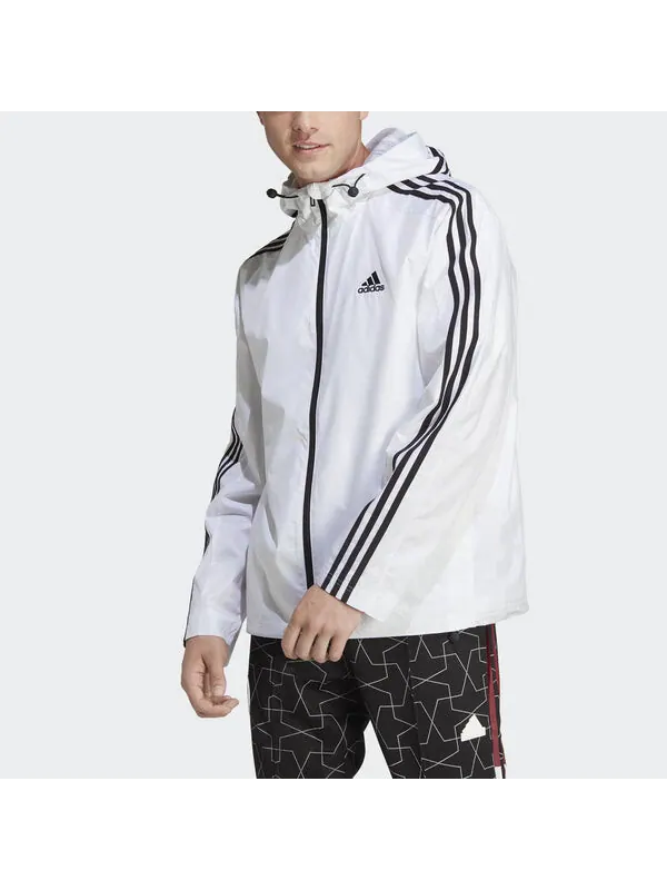 Куртка Essentials 3 полоски тканая ветровка куртка Adidas — изображение 2 из 3, белый/черный