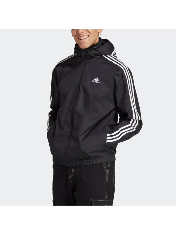 Куртка Essentials 3 полоски тканая ветровка Adidas — изображение 2 из 4, черный