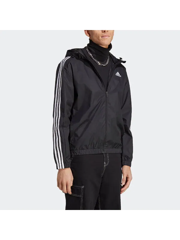 Куртка Essentials 3 полоски тканая ветровка Adidas — изображение 4 из 4, черный