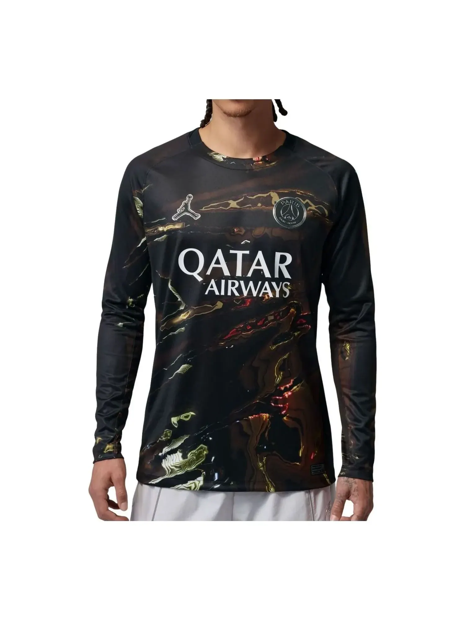 Реплика футболки Air Jordan PSG Paris Saint-Germain 2026 Stadium с длинным рукавом, версия 'Night Edition', черный