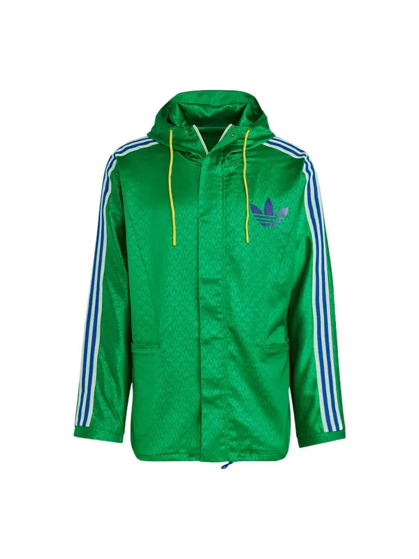 Куртка adidas originals Windbreaker Logo Printing Hooded Drawstring Sports Jacket 'Green' — изображение 1 из 4, зеленый