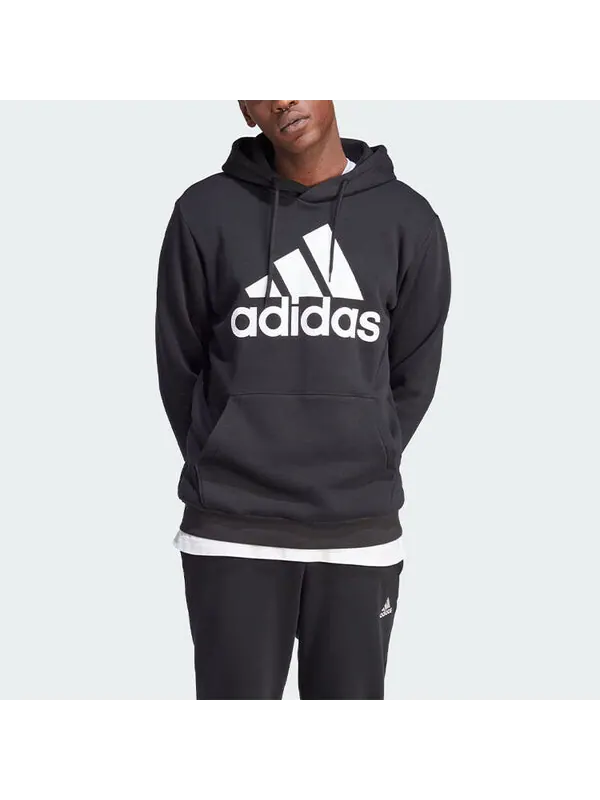 Толстовка adidas Essentials Fleece Big Logo Hoodie 'Black' — изображение 2 из 4, черный/белый