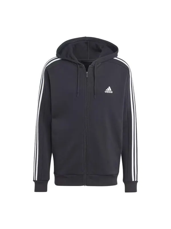 Куртка флисовые 3 полоски Толстовка с капюшоном на молнии Adidas — изображение 1 из 4, черный