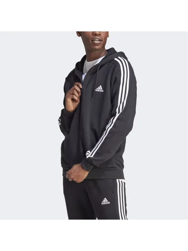 Куртка флисовые 3 полоски Толстовка с капюшоном на молнии Adidas — изображение 2 из 4, черный