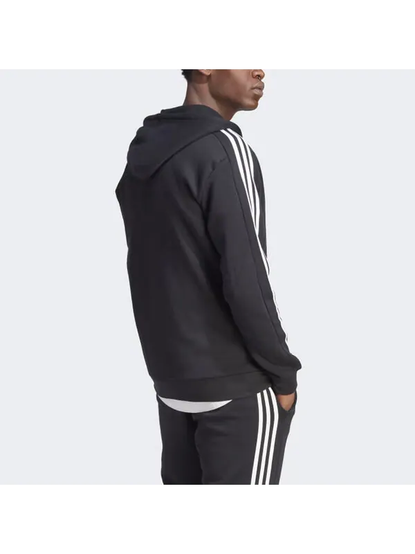 Куртка флисовые 3 полоски Толстовка с капюшоном на молнии Adidas — изображение 3 из 4, черный