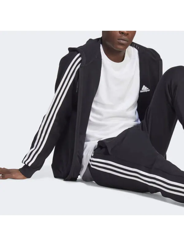 Куртка флисовые 3 полоски Толстовка с капюшоном на молнии Adidas — изображение 4 из 4, черный