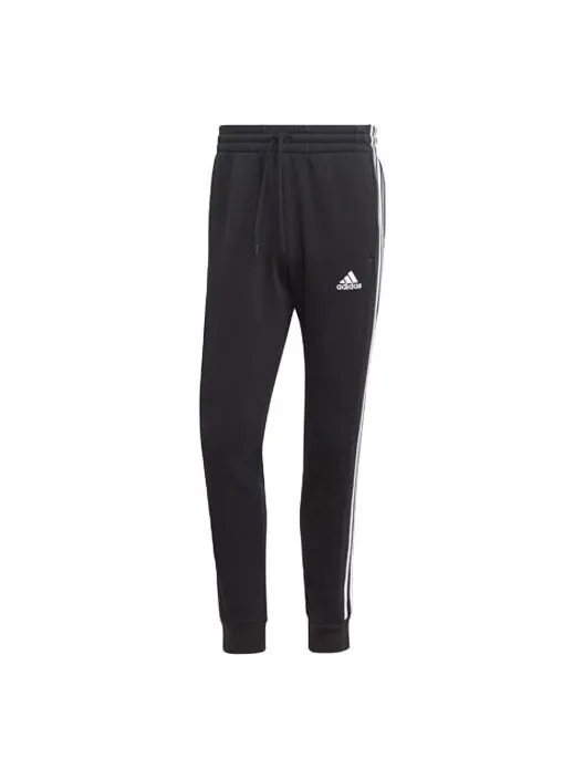 Брюки Essentials флисовые 3 полоски зауженные манжеты джоггеры Adidas — изображение 1 из 4, черный/белый