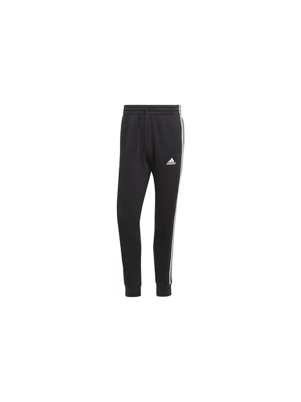 Брюки Essentials флисовые 3 полоски зауженные манжеты джоггеры Adidas — изображение 2 из 4, черный/белый