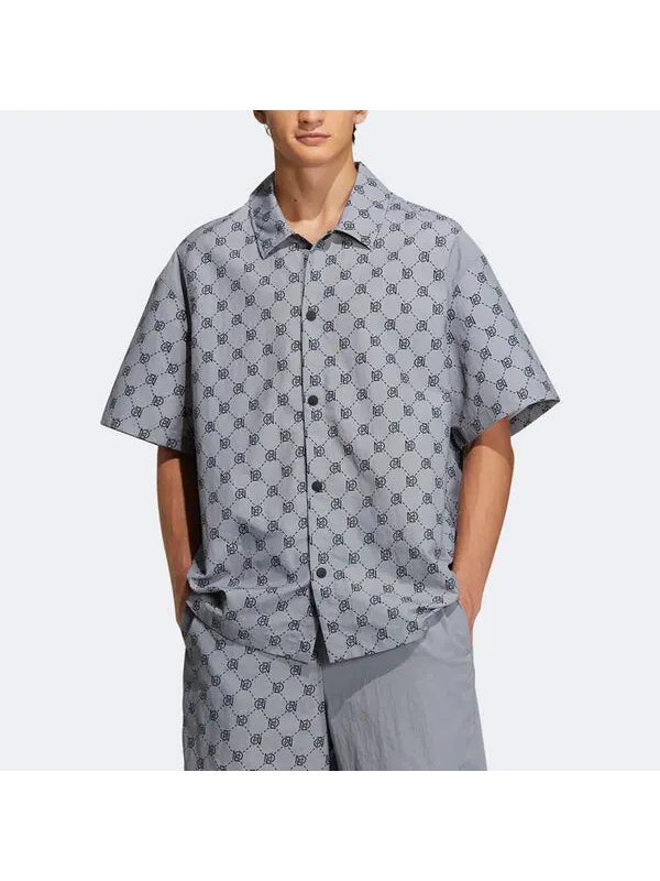 Рубашка Men's adidas neo Pattern Full Print Athleisure Casual Sports Short Sleeve Shirt Gray — изображение 2 из 4, мульти