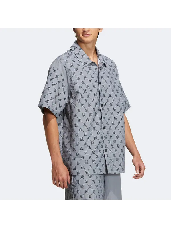 Рубашка Men's adidas neo Pattern Full Print Athleisure Casual Sports Short Sleeve Shirt Gray — изображение 4 из 4, мульти